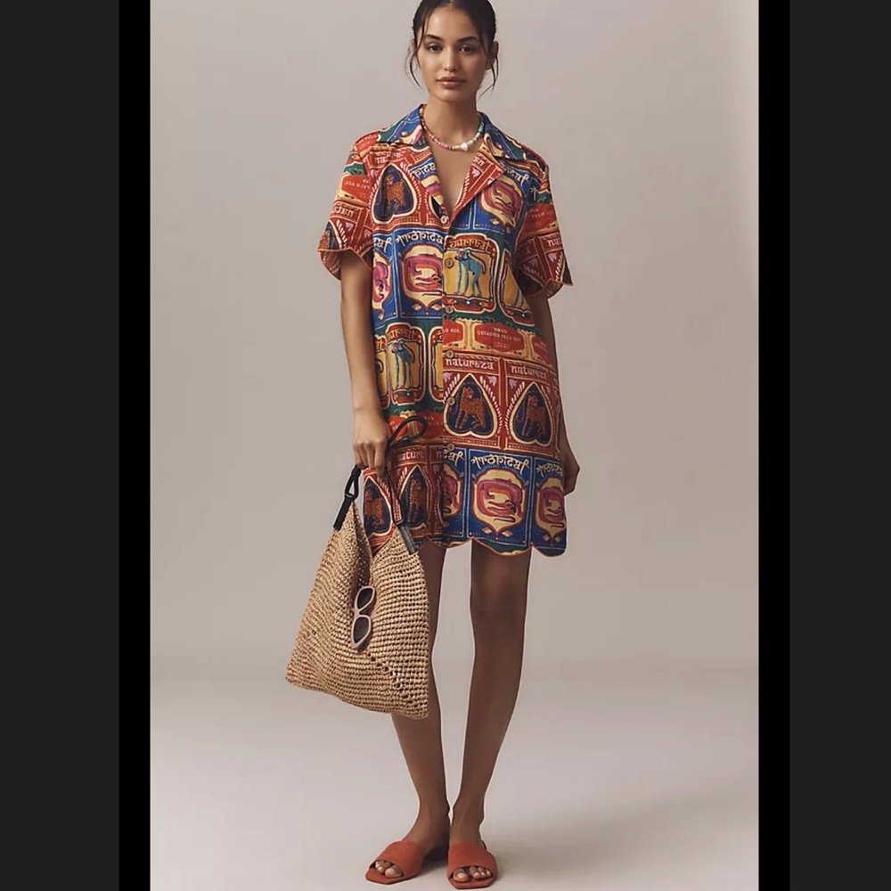 Anthropologie X Farm rio scalloped dress